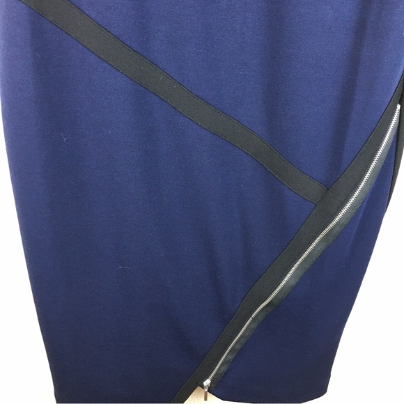 Venus Women's Navy Blue Black Asymmetrical Zip & Hem Sleeveless Dress Size 14 - Picture 5 of 11